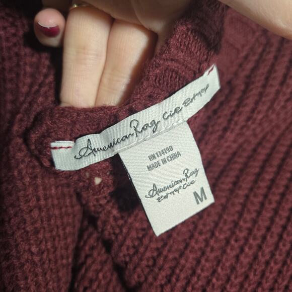 American Rag Medium Keyhole Cable Knit‎ Fringe Dress Burgundy Wine Winter Cozy - Picture 5 of 7